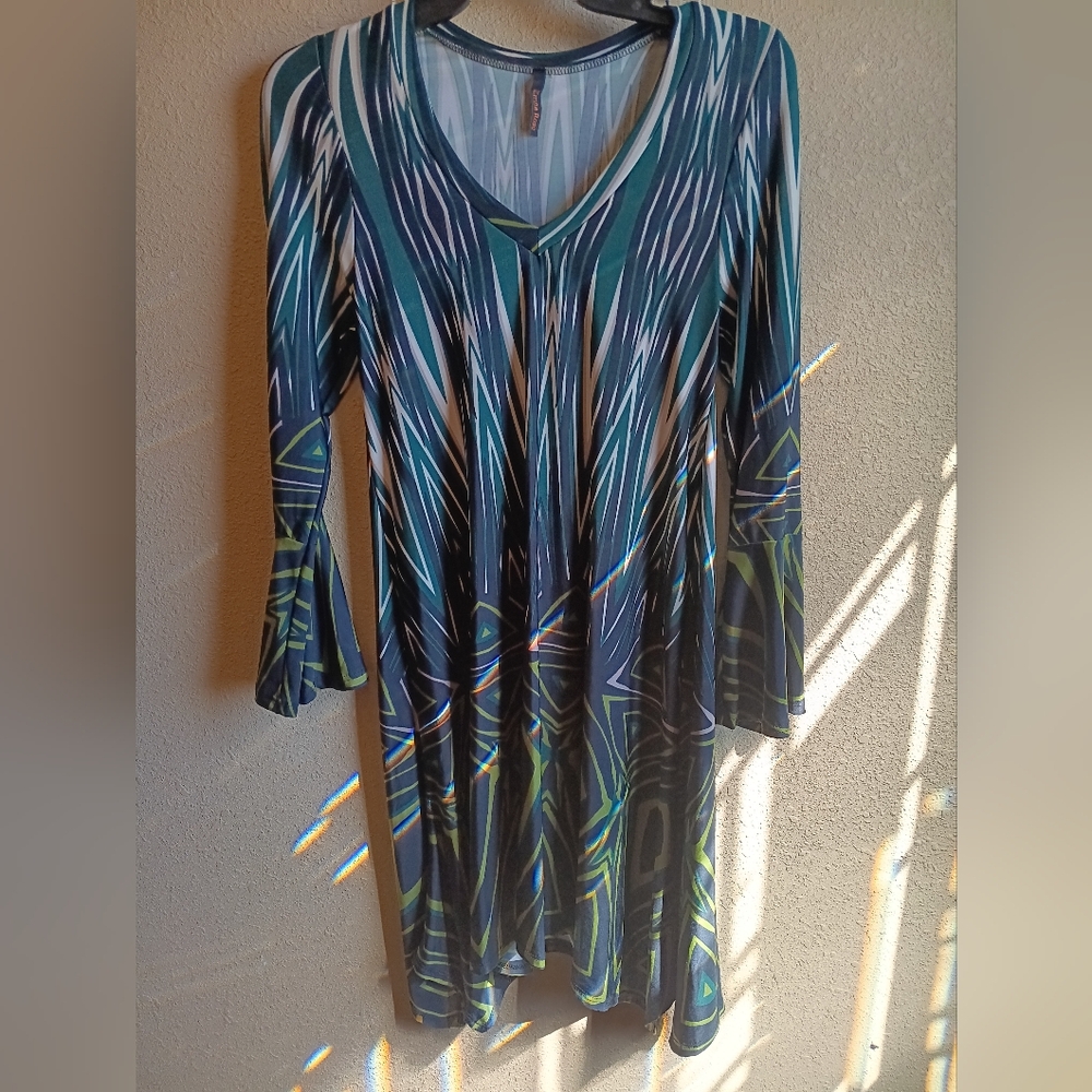 Emma Rose Green Patterned Dress SIZE M FREE SHIPPING